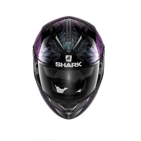 CAPACETE SHARK RIDILL 1 2 NELUM KXK PRETO ROXO AZUL GLITTERSHARKFechado