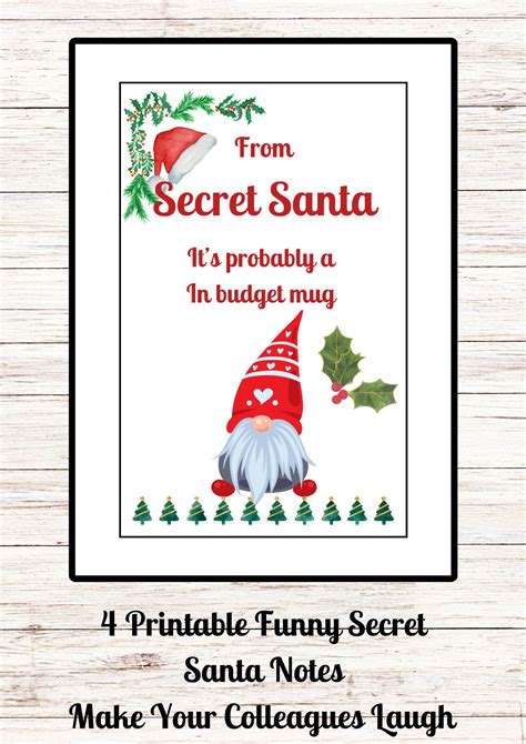 Secret Santa Notes Funny Secret Santa Printable Notes 4 Secret Santa T For Work Colleague