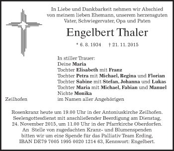 Traueranzeigen Von Engelbert Thaler Trauer Merkur De