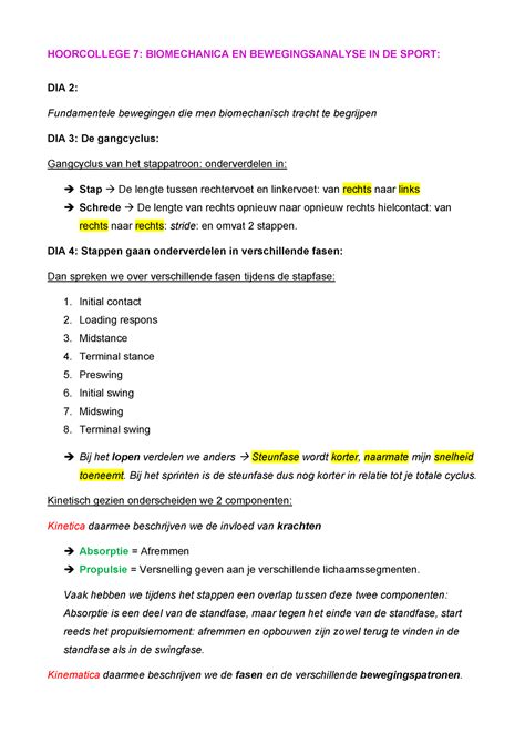 Biomechanica HC 7 College Aantekeningen 7 HOORCOLLEGE 7