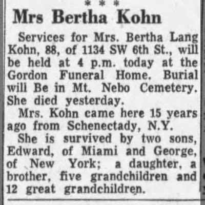 Bertha Lang Kohn Find A Grave Memorial