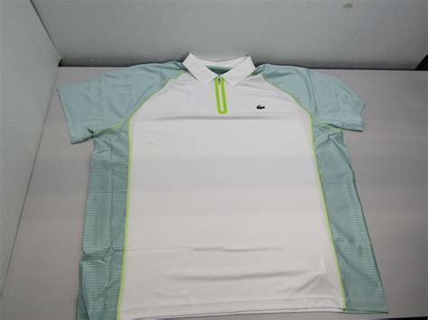 Lacoste Mens Shirt Ultra Dry Tennis Polo Size 4 Extra Large Whiteblue