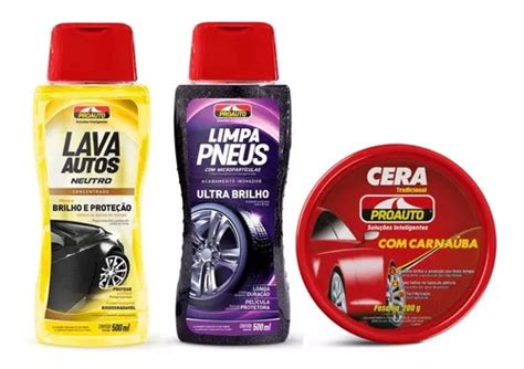 Kit Lava Autos Limpa Pneus Cera C Carnauba Proauto