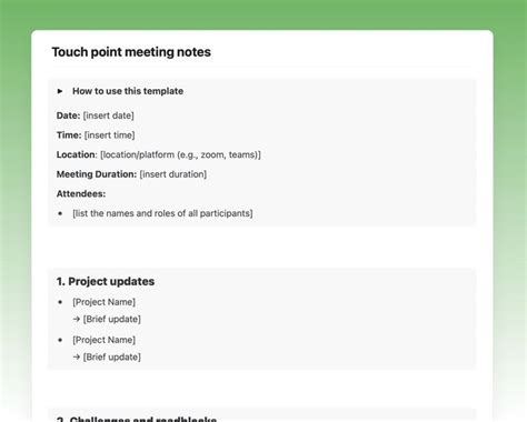 Touchpoint Meeting Notes Free Craft Template