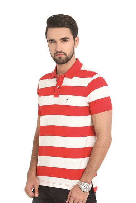 Buy Indian Terrain Red White Striped Polo T Shirt From Top Brands At