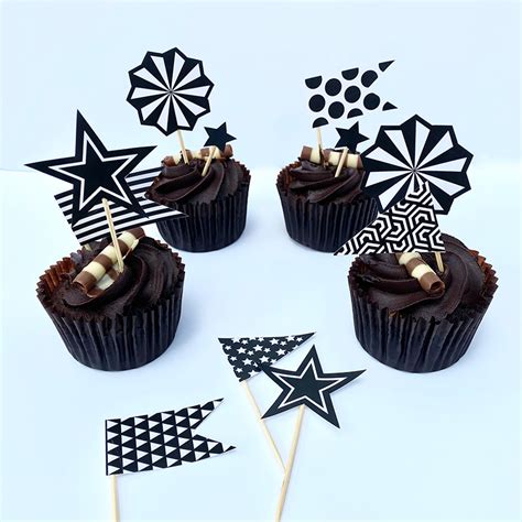 Printable Party Decoration For Free Black White Birthday Cupcake Topper