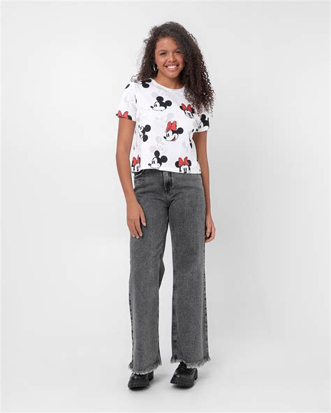 Camiseta Feminina Mickey E Minnie Em Algod O Branca Disney Fanlab