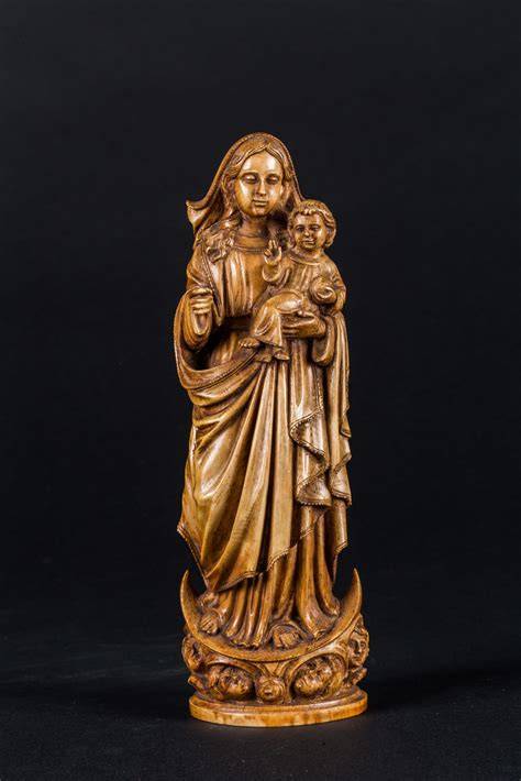 Arte Indiana Intaglio In Avorio Raffigurante Madonna E Ges Bambino