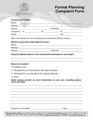 Fillable Online Formal Planning Complaint Form Fax Email Print PdfFiller