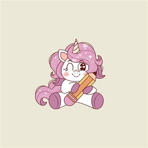 cute baby unicorn illustration holding a pencil 40527402 Vector Art at ...