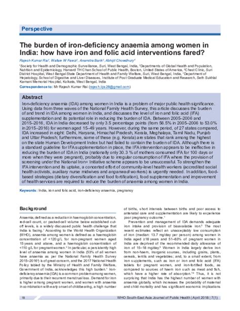 Pdf Iron Deficiency Anaemia In Indian Women Trends And Interventions