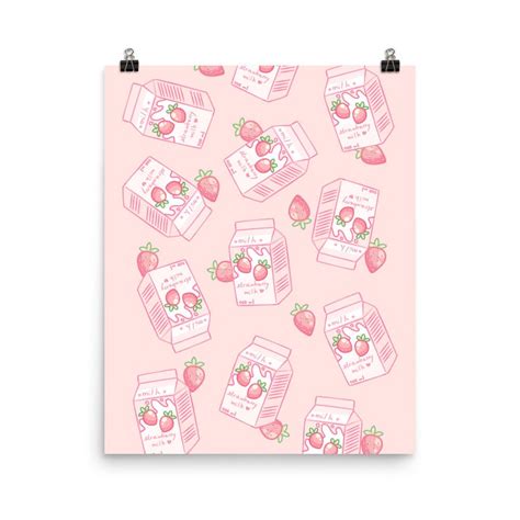 Kawaii Pink Strawberry Milk Poster Kawaii Aesthetic Wall Art Etsy