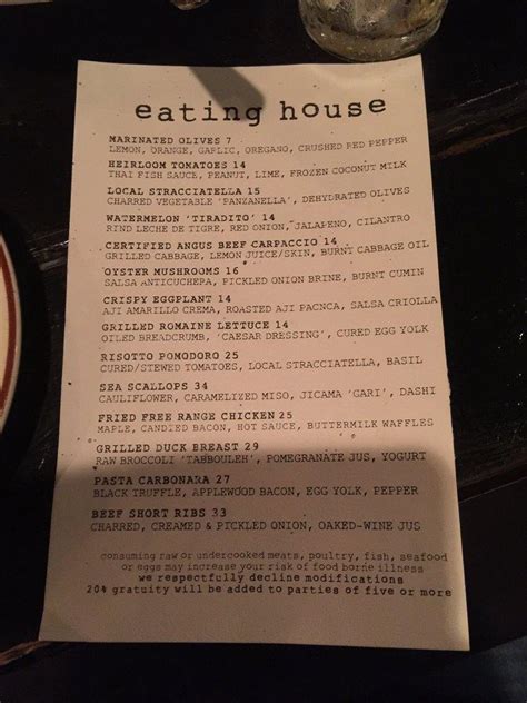 Menu At Eating House Miami Restaurant Coral Gables