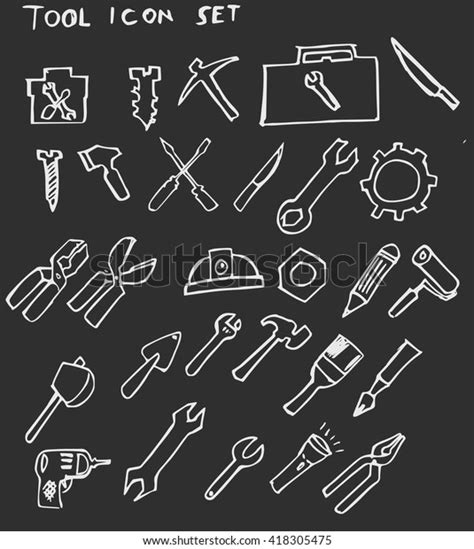 Construction Tool Collection Vector Silhouette Doodles Stock Vector Royalty Free 418305475