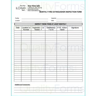 Printable Monthly Fire Extinguisher Inspection Form