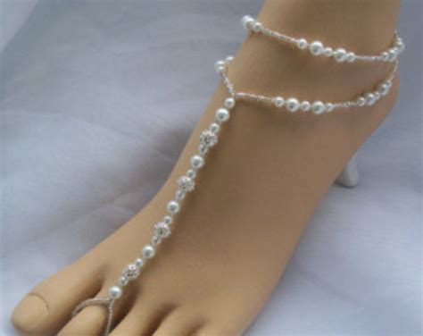 Braut Fußschmuck Strass Strand Hochzeit Weiß Barfuß Sandalen Etsy