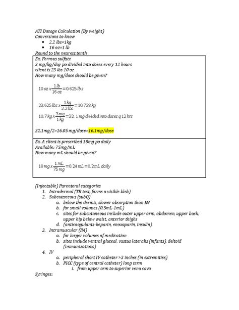 Dosage Calculations Ati Basic Concept Template