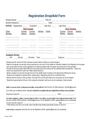 Fillable Online Ed Psu Registration Drop Add Form Fax Email Print