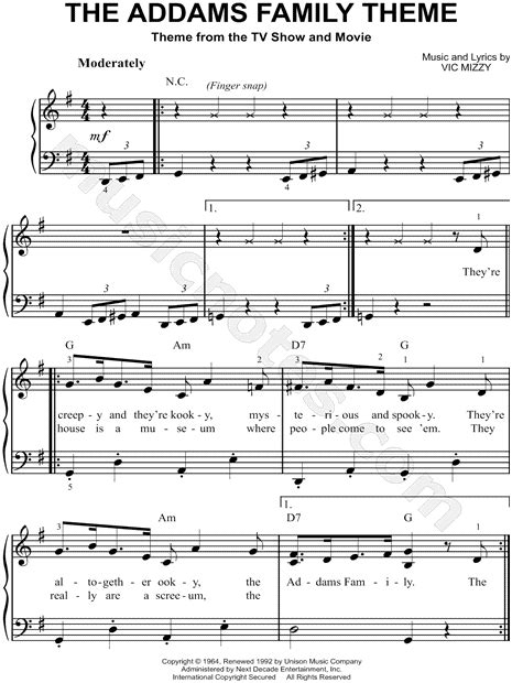 Addams Family Theme Song Piano Easy - Theme Image