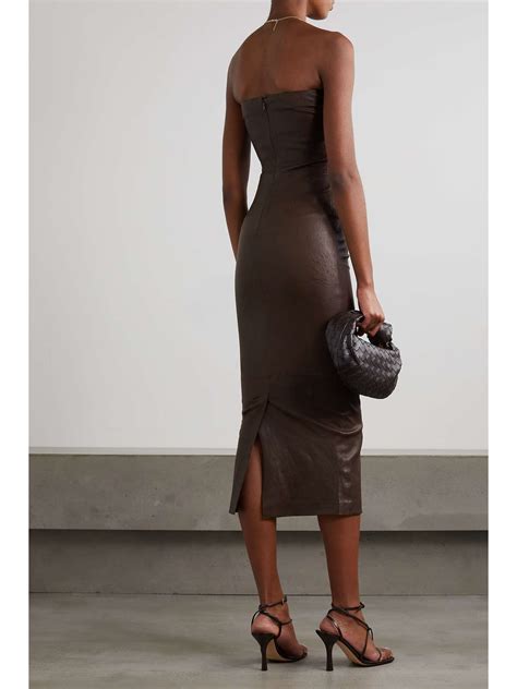 SPRWMN Strapless Paneled Leather Midi Dress NET A PORTER