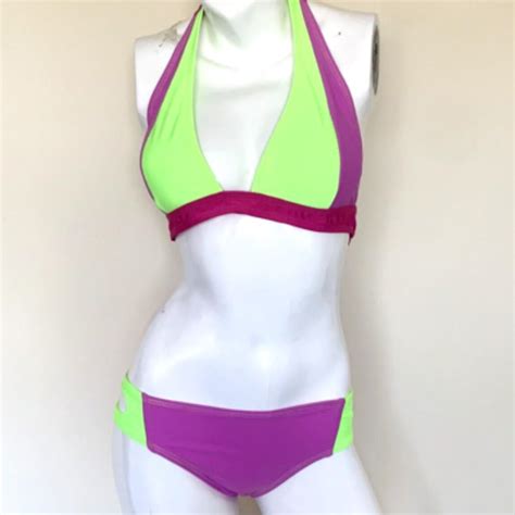 Fluro Sporty Colour Block Triangle Bikini Set Purple Depop