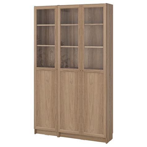 Billy Oxberg Bookcase Comb W Panel Glass Doors Oak Effect 120x30x202 Cm Ikea