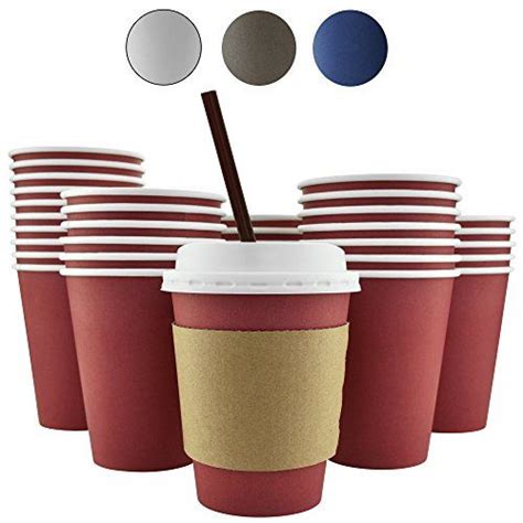 Pack Oz Colors Disposable Hot Paper Coffee Cups Lids Sleeves