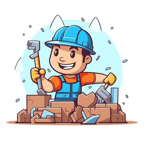 Premium Vector | Cartoon worker with hammer and bricks for your design