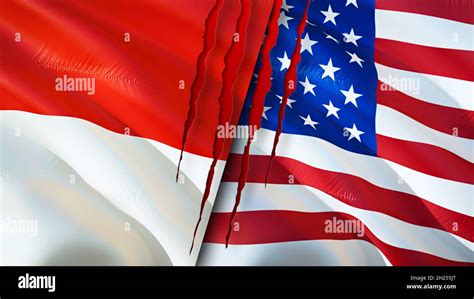 Indonesia and USA flags with scar concept. Waving flag,3D rendering ...