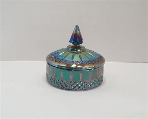 Vintage Blue Carnival Glass Candy Dish