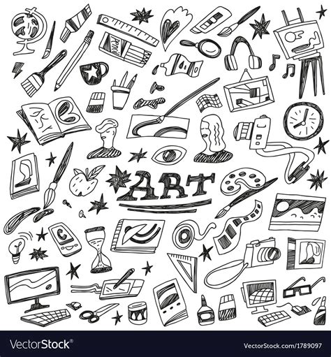 Hand Drawn Doodle Art And Craft Tools Icons Set Vector Illustration Art