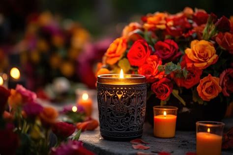 Premium AI Image | Candles with flowers for decoration on the day of ...