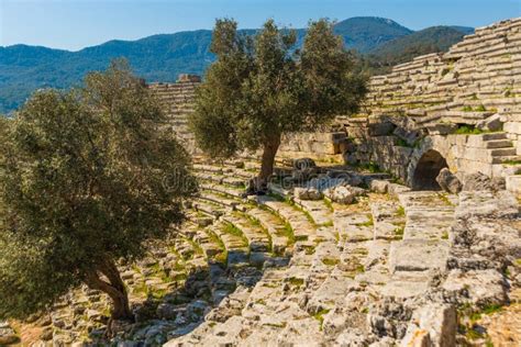 Kaunos Dalyan Turkey View Of The Ruins Of The Theatre In The Ancient