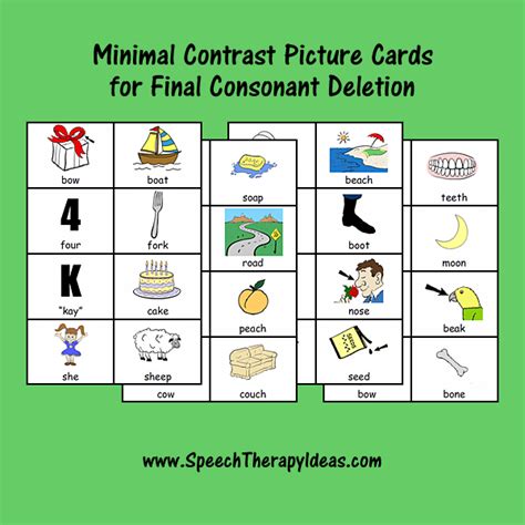 Minimal Contrast Picture Cards For Final Consonant Deletion Speech Therapy Activities Speech