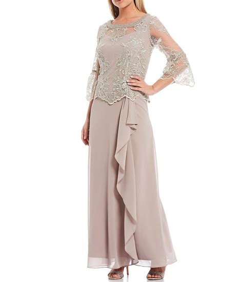 Shop For Le Bos A Line 3 4 Bell Sleeve Lace Popover Cascade Long Gown