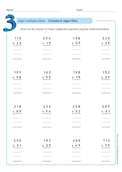 Multiplication Algorithm Worksheets