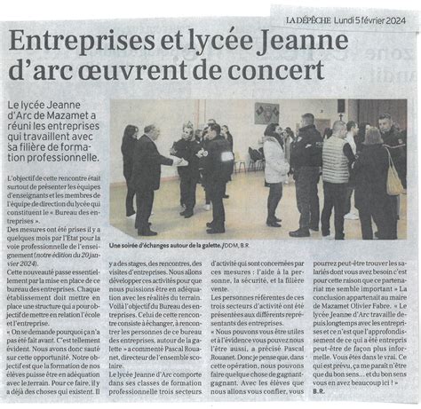 Entreprises Et Lyc E Jeanne Darc Uvrent De Concert Notre Dame