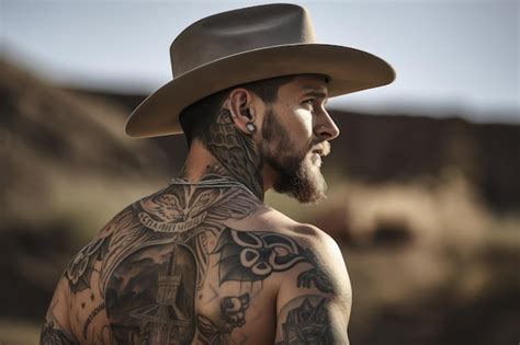 Premium AI Image | Side view of cowboy with his tattoos in full view ...