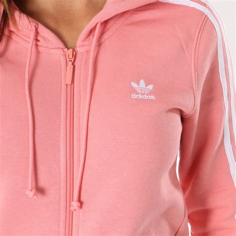 Adidas Originals Sweat Zippé Capuche Femme 3 Stripes Dn8150 Rose