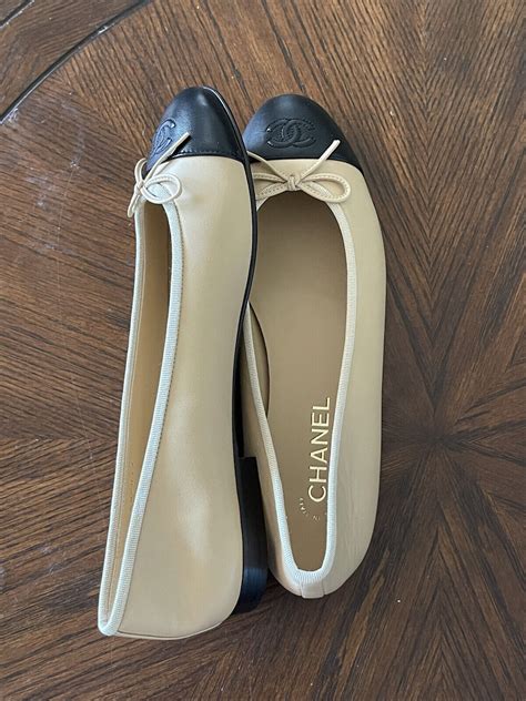 Size Eu Nib Chanel Beige Lambskin Cap Toe Ballerina Flats Ebay