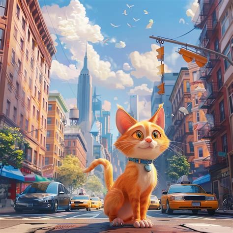 Premium Photo | 3d cartoon style pixar style cat city background