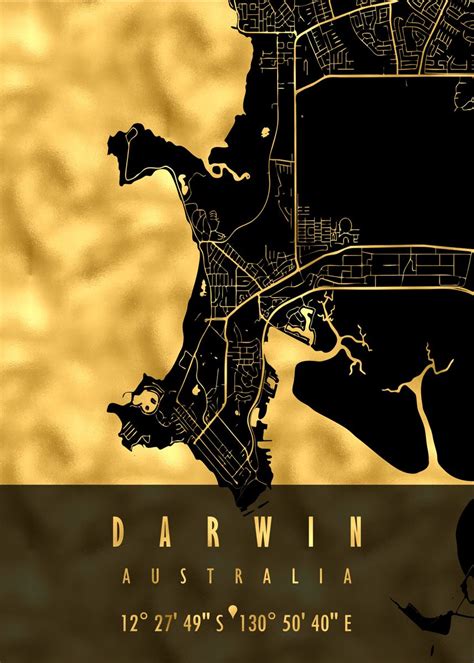 DARWIN MAP AUSTRALIA Poster Picture Metal Print Paint By Artistic