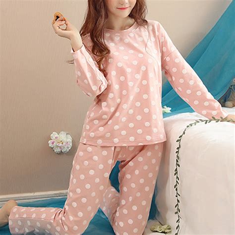 Polka Dot Print Pyjama Set Lange Mouw Ronde Hals V Grandado