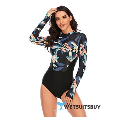 Floral Print Rash Guard One Piece Women Swimsuit