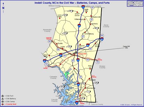 Known Civil War Batteries, Camps, and Forts in Iredell County, NC