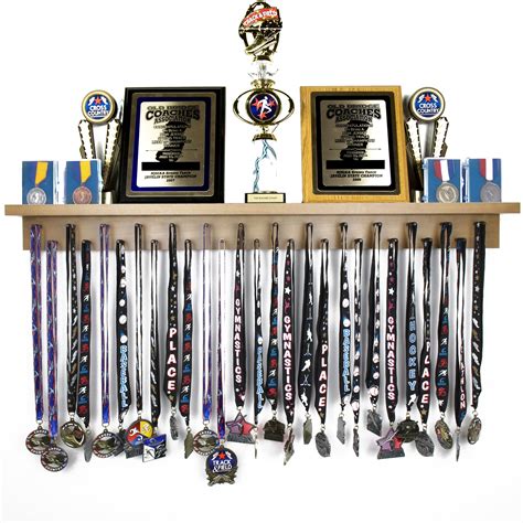 Medal Awards Rack Trophy Shelf And Award Display Rack 36 Walnut Medal Hanger With Shelf