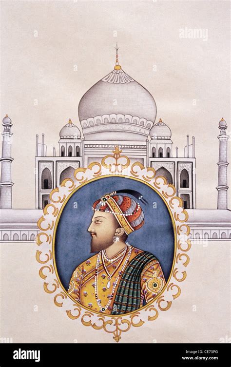 Mughal Emperor ; Shah Jahan ; Miniature Painting with Taj Mahal in the ...