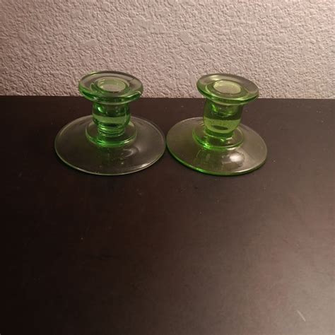 Art Gorgeous Vtg Circa 193s Pair Of 4 Uranium Glass Candle Holders Poshmark