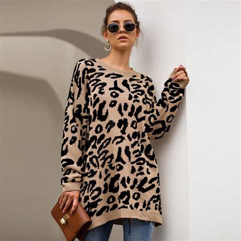 Kaufe Winter Herbst Frauen Mode Leopard Print Pullover Lose Warme