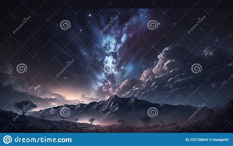 Night Starry Sky Over Mountain Landscape Generative Ai Stock